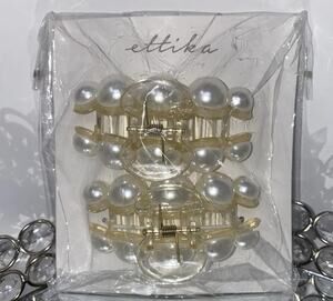 Ettika Pearl Hair Claw Clip Set of 2 Gold Tone Hair Accessories New with Tags